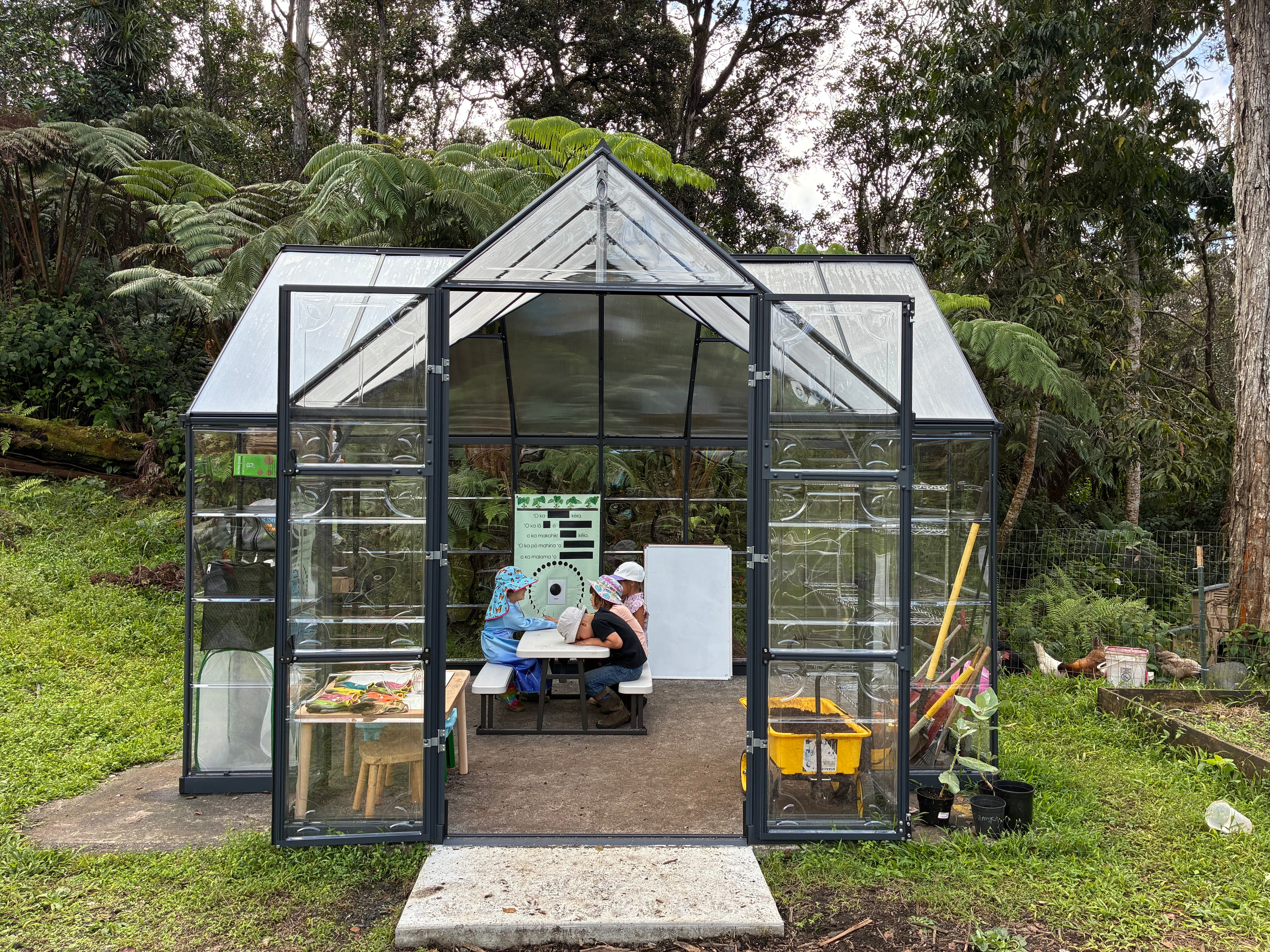 Newly built greenhouse at Kona Nature School
